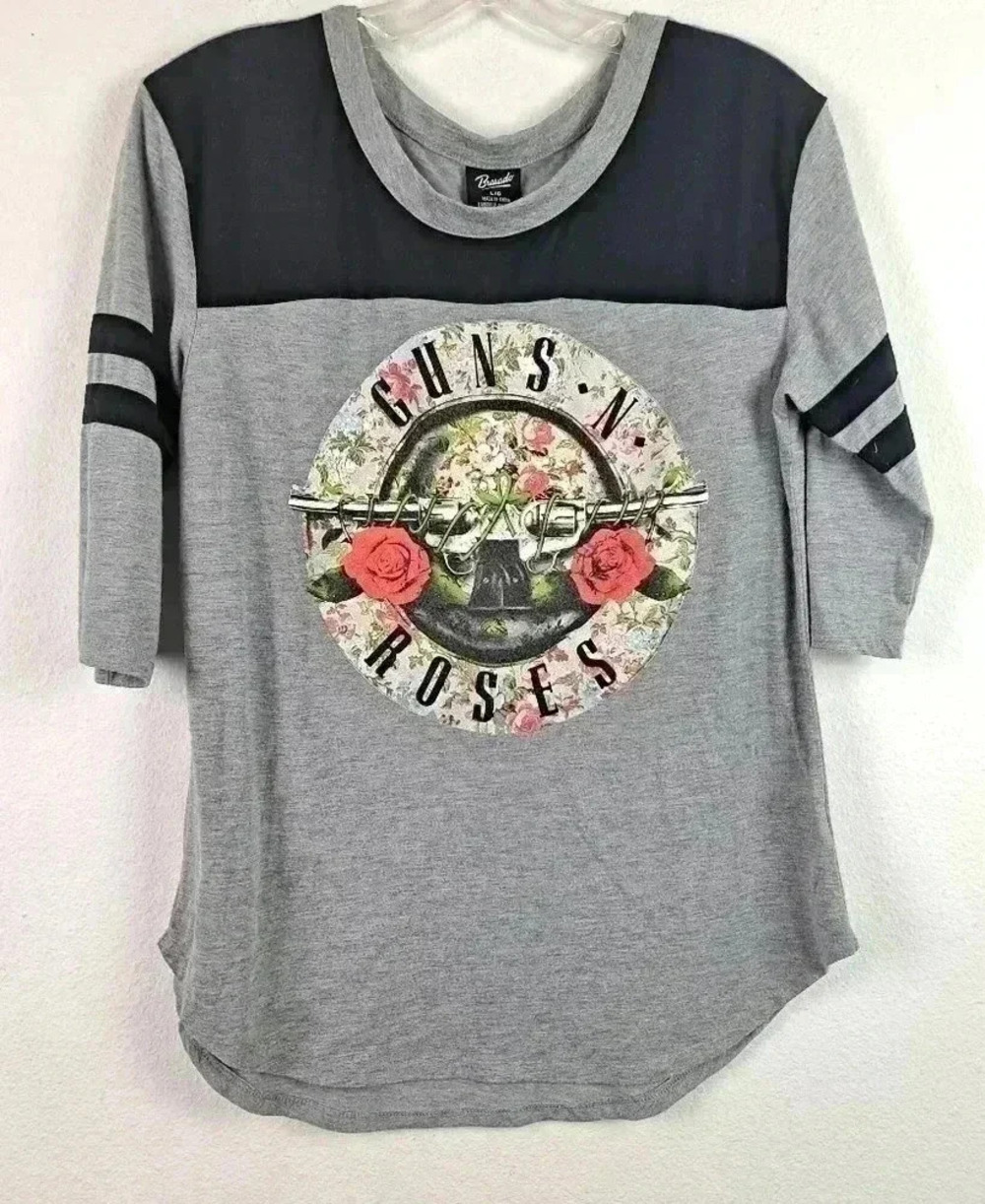 Bravado Heather Gray and Black Guns N' Roses Floral Logo Short Sleeve Tee